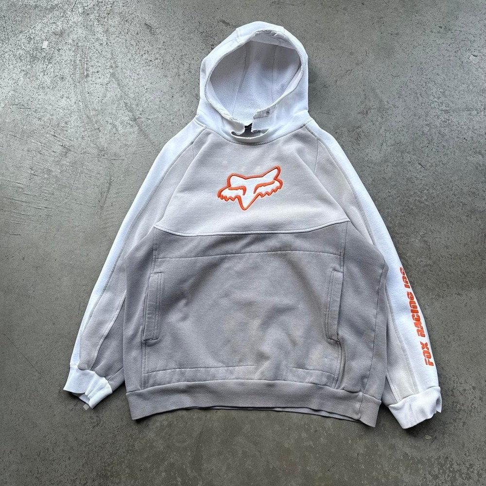 VTG 90s Fox Racing Tri Tone Grey White Scuba Motorcycle Hoodie Rare Skate Grunge